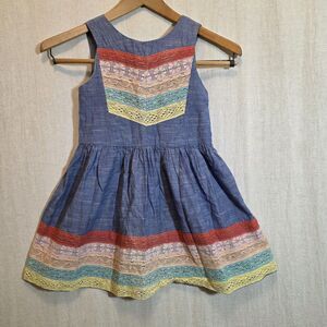 Aphorism Girls Size 5 Blue Chambray Cotton Lace Dress Sweet Anthropologie